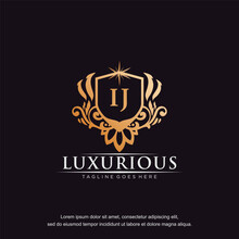 IJ Initial Letter Luxury Ornament Gold Monogram Logo Template Vector Art.