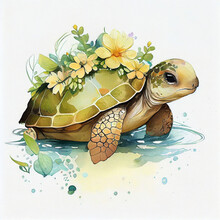 Turtle With Flower Easter Created By Artificial Intelligence Tools