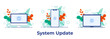 Software update complete on the screen of desktop computer, laptop, smartphone. Flat vector illustration for landing page, UI, mobile app