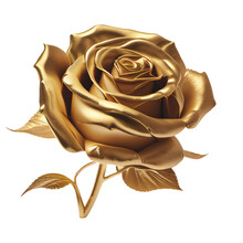 Golden Rose Isolated On Transparent Background, Close Up. PNG, Generative AI
