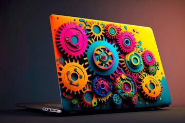 laptop with gears work for programmer Generative AI