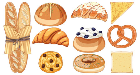 Wall Mural - Set of bread and pastry bakery products