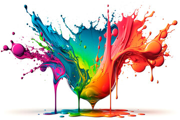 Wall Mural - Exploding liquid paint in rainbow colors with splashes