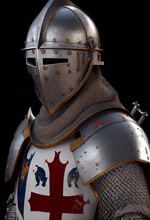 Illustration Of An Armoured Medieval Knight, Generative AI.