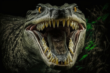 Canvas Print - Close-up of the crocodile with its mouth open and its tusks exposed