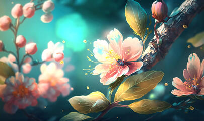 Wall Mural - spring flower background with a watercolor effect, using soft, flowing brushstrokes and pastel colors