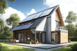 Solar panels on the roof of the modern house. Generative AI
