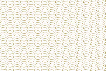 ドットの青海波のシームレスな透過パターン。和柄のイラスト。金色バージョン。