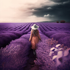 Canvas Print - Portrait of a young girl in the lavander field 