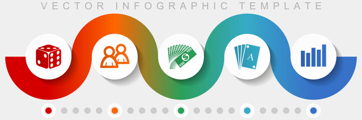 Leinwandbilder - Casino infographic vector template with icon set, miscellaneous icons such as dice, people, money, cards and graph for webdesign and mobile applications