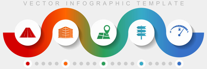 Aufkleber - Travel infographic vector template with icon set, miscellaneous icons such as road, building, navigation, signpost and fuel gauge for webdesign and mobile applications