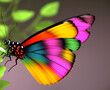 Sehr bunter Schmetterling mit vielfarbigem Hintergrund. Phantasie Style - created with hyperrealistic generative AI technology