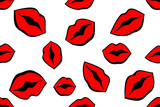 Fototapeta Pokój dzieciecy - Vector red lips seamless pattern. Female hand drawn mouth icon. Wallpaper, graphic background, fabric, textile, print, wrapping paper or package design.
