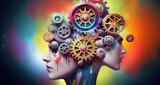 Fototapeta Desenie - Multi-colored gears in the head of a person