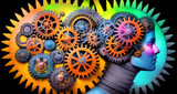 Fototapeta Desenie - Multi-colored gears in the head of a person
