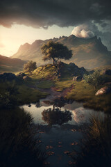 Canvas Print - Peaceful mountain landscape generative AI