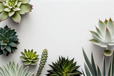 Fototapeta Kwiaty - floral frame with succulents minimal creative on white background. flat lay, top view. christmas background wallpaper. mockup