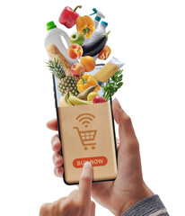 Wall Mural - Online grocery shopping app on smartphone