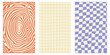 © DisignUA - Groovy hippie 70s vector backgrounds set. Chessboard and twisted patterns. Backgrounds in trendy retro trippy style.Twisted and distorted vector texture in trendy retro psychedelic style