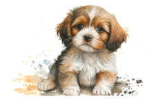 Cavalier Monarch Dog, Watercolor Illustration, Generative AI, Dog On White Background, Dog Illustration