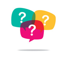 Three Linear Chat Speech Message Bubbles With Question Marks. Forum Icon. Communication Concept. Stock Vector Illustration Isolated On White Background. 10 Eps.
