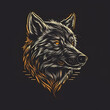 a wolf head flat logo illustration on dark background