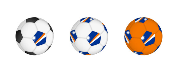 Wall Mural - Collection football ball with the Marshall Islands flag. Soccer equipment mockup with flag in three distinct configurations.