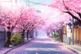 Fototapeta Natura - Sakura flowering. Landscape.
Generative AI art.
