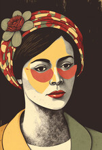 Vintage Style Portrait Of A Woman Postcard Illustration. Generative Ai