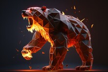 Fire Sculpture Of A Bear, Bearish In Stock Market And Crypto Currency. Generative Ai