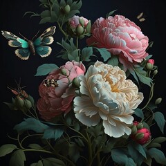 Masterpiece of a colourful flower painting. Generated AI.