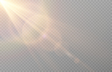 vector sun light with glare. golden flash png. sun rays png. glare from the sun, dawn, light effect.