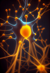Aufkleber - Connecting nerve cells that emit a orange light. The notion of an artificial neuron in artificial intelligence. 
