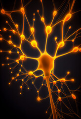 Aufkleber - Connecting nerve cells that emit a orange light. The notion of an artificial neuron in artificial intelligence. 