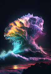 Leinwandbilder - sunset, landscape, minimal visualization of ocean waves. 