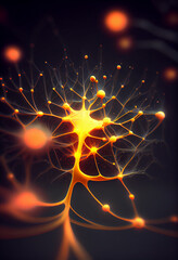 Aufkleber - Connecting nerve cells that emit a orange light. The notion of an artificial neuron in artificial intelligence. 
