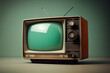 Beautiful  Retro Old Television on orange background, Vintage analog TV with copy space.  Generative AI technology.