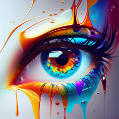 Poster - Beautiful woman’s eye concept, contemporary colors and mood social background. Generative AI technology.