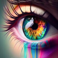 Poster - Beautiful woman’s eye concept, contemporary colors and mood social background.Generative AI technology.