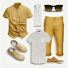 Wall Mural - Men clothing fashion set with shoes t-shirts isolated on white background