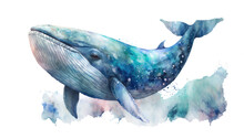 Watercolor Blue Whale Illustration Isolated On White Background. Generative Ai