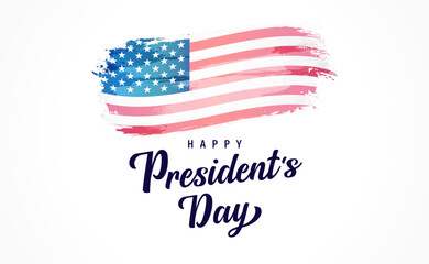 Wall Mural - Happy Presidents Day lettering and watercolor flag. President 's Day design with grunge flag and text. Vector illustration