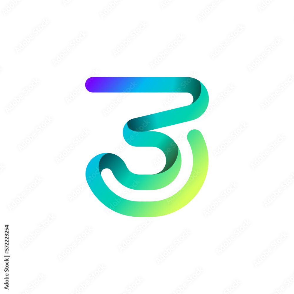 Arab number three logo formed by colorful bright line, folded from ...