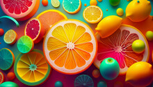 3d Colorfull Background With Fruits