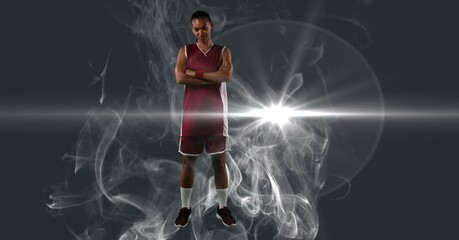 Wall Mural - Composition of female basketball player with arms crossed with copy space