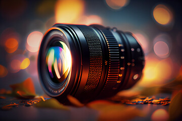 Poster - Beautiful abstract camera lens on a bright bokeh background