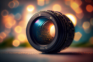 Poster - Beautiful abstract camera lens on a bright bokeh background