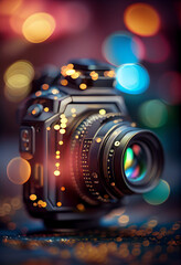 Poster - Beautiful abstract camera lens on a bright bokeh background