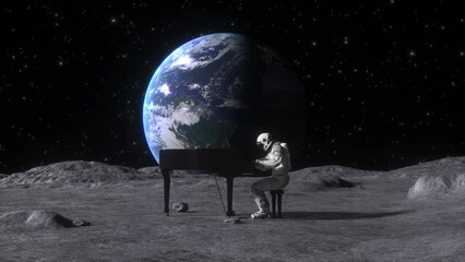 astronaut playing piano on the moon 4k loop animation satisfying video