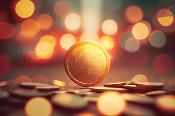Leinwandbilder - Beautiful abstract coin on a bright bokeh background
